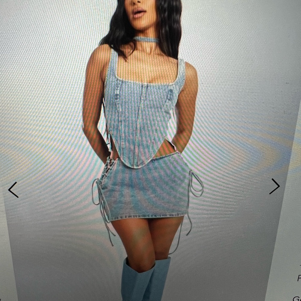 Denim skirt and corset top